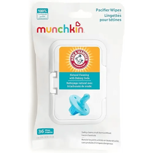 Munchkin Arm & Hammer Pacifier Wipes - Safely Cleans Breast Pump Parts and Feeding Essentials for Baby and Toddler, 1 Pack, 36 Wipes