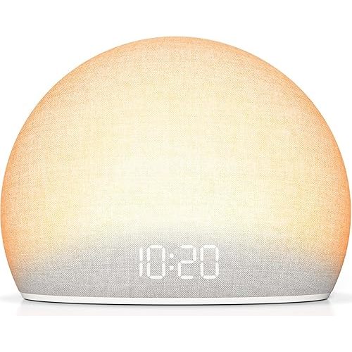HOUSBAY Sunrise Alarm Clock, White Noise Sound Machine for Bedroom | Natural Wake-Up Light with Gentle Alarm Sounds, 20 Soothing Sleep Aids, Dimmable Display, Screen-Free Design