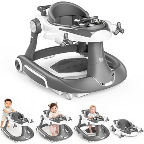 Todefull 6-in-1 Baby Walker with Wheels, 3 Level Height Adjustable with Music & Lights Box, Speed Control, Anti-Slip Base, Foldable Baby Push Infant Walkers for Babies 6-12 Months, Boys & Girls