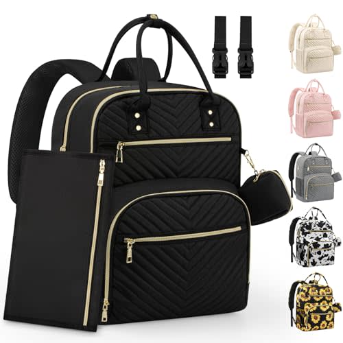 Pritent Diaper Bag Backpack, Baby Bag Backpack Baby Essentials for Mom Dad | With Changing Pad, Pacifier Case, Double Decker, Baby Diaper Bag, Insulated Pocket, Diaper Backpack for Baby(Black,L)