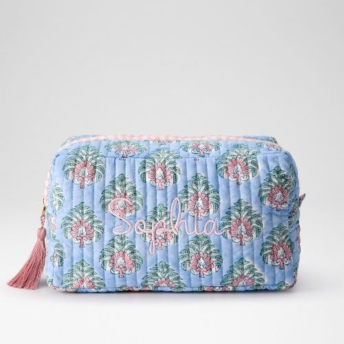 Block Print Travel Pouch - Blue Mist