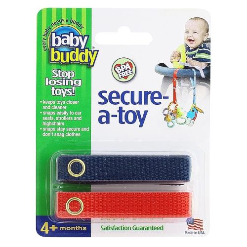 Baby Buddy Secure-a-Toy, Adjustable Pacifier and Teether Strap for Stroller, Highchair, and Car Seat, Navy Red, 2 pack