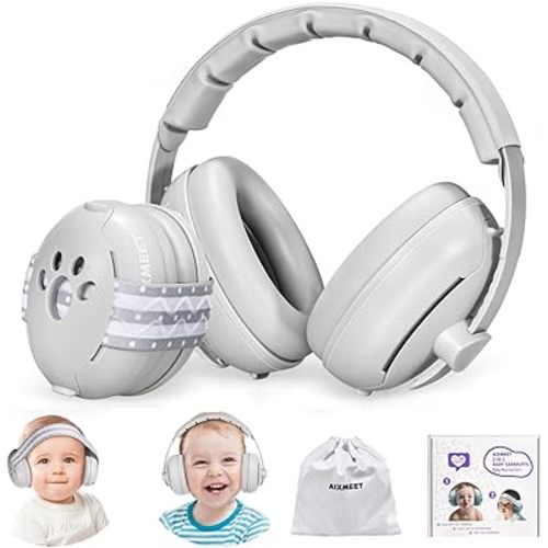 2-in-1 Baby Ear Muffs Noise Protection, Baby Ear Protection for Babies and Toddlers 3 to 36 Months,Noise Reduction Earmuffs, Adjustable Baby Headphones with Stretchy Band