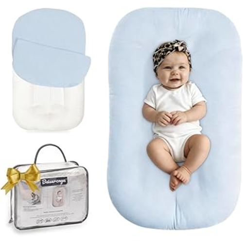 Baby Lounger for Newborn - Snuggle Cozy Me Lounger | Breathable Soft Cotton, 0-24 Months Portable Playtime Baby Nest, Newborn Baby Essentials Gifts- Blue (1 Lounger + 1 Cover)