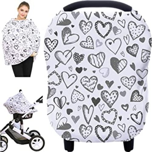 Baby Car Seat Covers, Carseat Canopy, Boys Girls Privacy Breastfeeding Cover (Grey Heart)
