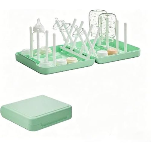 Foldable Travel Bottle Drying Rack, 16-Rib High Capacity, Space-Saving Portable Drying Rack for Baby Bottles, Breast Pumps & Feeding Accessories, Lightweight for Daily & Travel Use