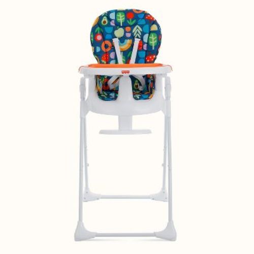 Fisher Price Tiny Bites highchair, Rainbow—one-click fold, 7 heights, 2 reclines, removable dishwasher-safe tray, lightweight and space-saving.