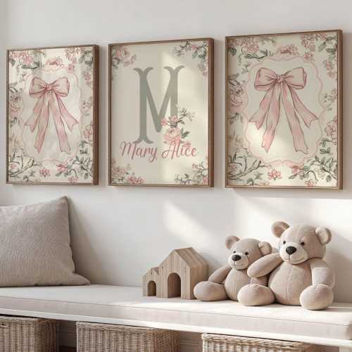 Baby girl Nursery Wall Art| Vintage Floral Nursery| Personalized name sign Initial