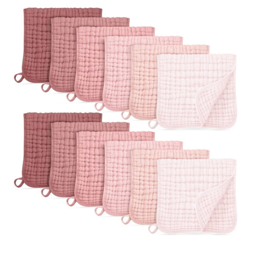 Muslin Burp Cloths for Baby 100% Cotton Burping Cloths for Boys Girls Large 20''X10'' Extra Soft and Absorbent 12 Pack - Gradient Pink