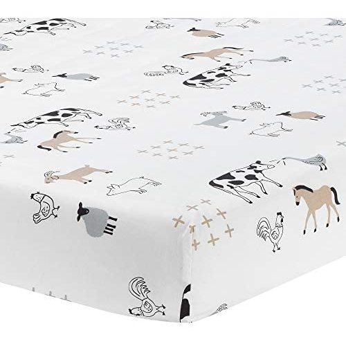 Lambs & Ivy Baby Farm Animals 100% Cotton Fitted Crib Sheet - White
