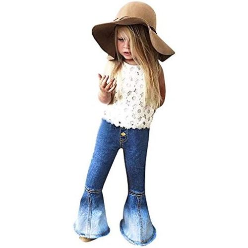 MODNTOGA Baby Girls Denim Bell Bottom Jeans Vintage Toddler Kid Flare Pants Jeans Western Little Cowgirl Outfit Hippie Pants