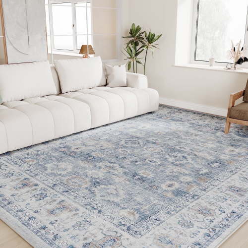 SIXHOME Rugs for Living Room Washable 6x9 Area Rugs Oriental Carpet Traditional Bedroom Dining Room Throw Rug Non Slip Vintage Foldable Distressed Print Neutral Indoor Rug Blue