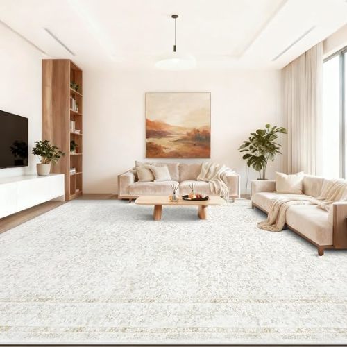 6x9 Area Rugs for Living Room: Washable Vintage Floral Rug Low Pile Non-Slip Boho Carpet for Bedroom Nursery Dining Room (Floral Beige, 6'x9')