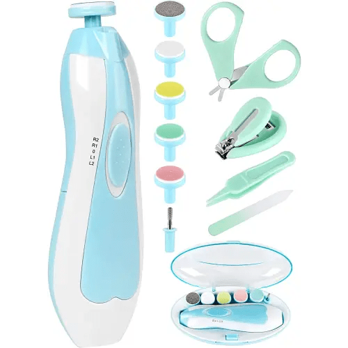 Baby Nail Trimmer Electric-12 in 1 Baby Nail Clippers Safe Baby Nail File Kit with a Nail Clipper, Scissor, Tweezers, and Nail Files