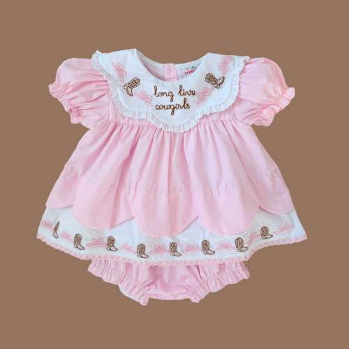 Long Live Cowgirls Shadow Embroidery Diaper Set – The Smocked Sisters Co