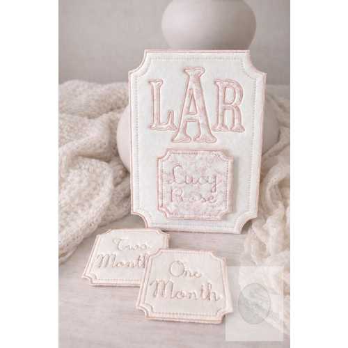 Embroidered Baby Milestone Card | Cottage Nursery Photo Prop
