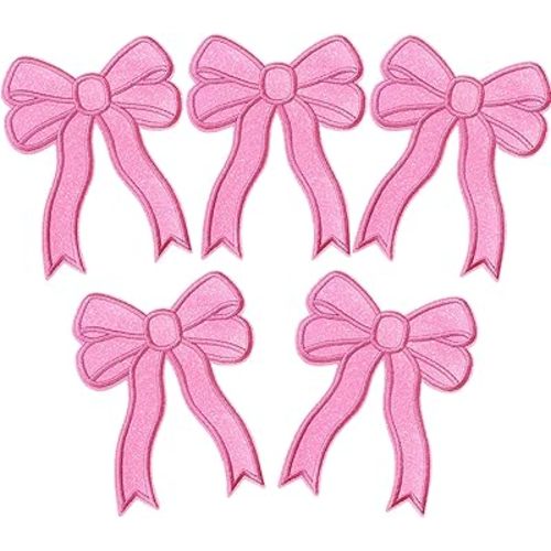 CY Iron On Patches Glitter 5Pcs Sweatshirt Side Bow Embroidered Patch Cute Sequin Applique Sew On Fabric Patches Shiny DIY Decorative Accessories Lovely for Girls Women Clothes Backpacks Jackets,Pink