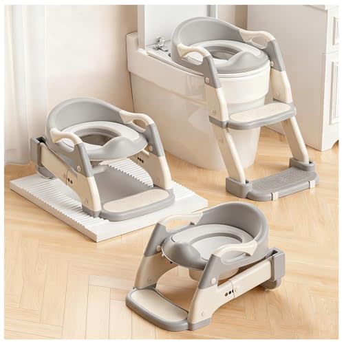 Snugzy Toddler Potty Training Seat 3-in-1 Foldable Potty Training Toilet with Step Stool Adjustable Potty Chair with Urinals (Grey)