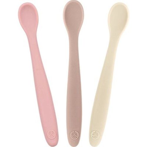 WeeSprout Silicone Baby Spoons, First Stage Infant Feeding Utensils With Soft-Tip - Set of 3 (Matte Tan, Off White, Pink)