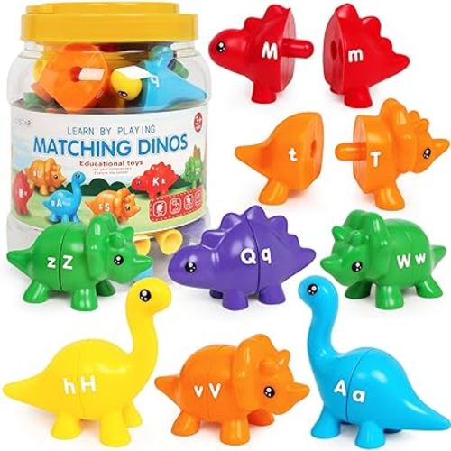 Dinosaur Alphabet Learning Toys - 13PCS Double-Sided Dinosaur Matching Game for Toddlers, Montessori Preschool Educational Sensory Toy – Gift for Boys & Girls Aged 3+ Years