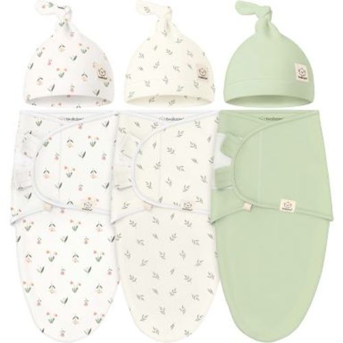 KeaBabies 3-Pack Organic Swaddle Sleep Sacks Baby with Newborn Beanies, Premies Swaddles Wrap 0-3 Months, Ergonomic Wearable Blanket(Fleur)