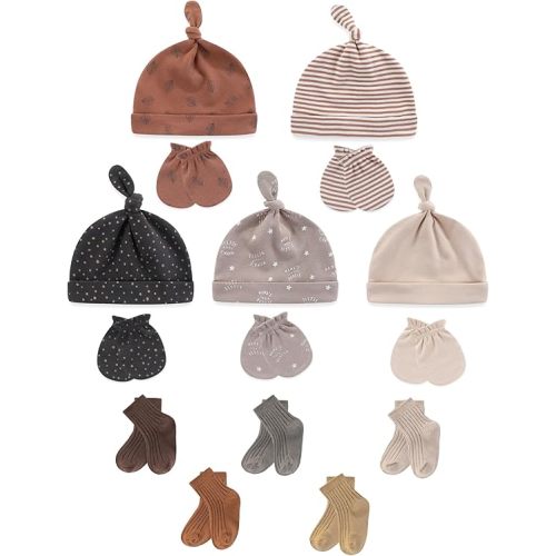 Baby Hats Mittens and Socks Set Soft Cotton Newborn Hat Glove for Boys Girls 0-6 Month