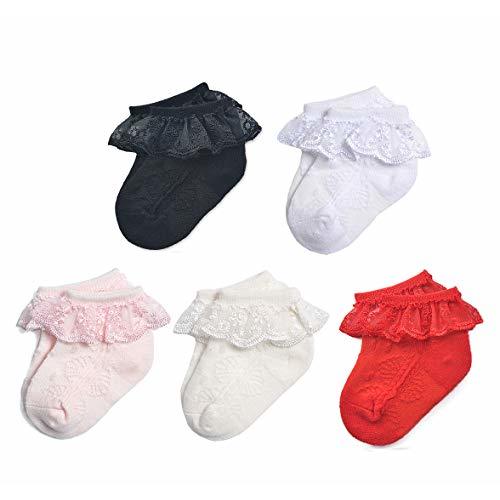 EPEIUS Baby Girl Ruffle Socks, Eyelet Frilly Lace Socks for Newborn Infant | Cute soft cotton baby lace socks. Stay up breathable frilly ankle socks for baptism, shower gifts, party dress, ages 0-5T