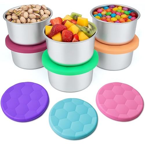 6-Pack 8oz Stainless Steel Snack Containers for Kids, Leakproof