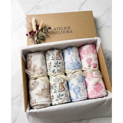 Set of 4 Organic Cotton Muslin Baby Blankets | Swaddle & Receiving Blanket | Baby Shower Gift | Newborn Essentials