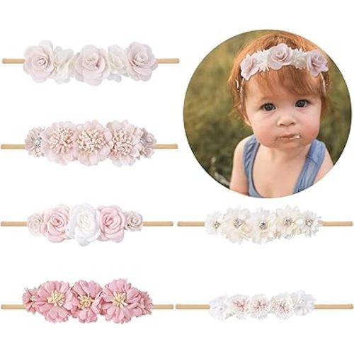 Baby Girls Headbands Flower Headband 6 Pcs Nylon Elastic Headbands Newborn Hair Bows Hair Accessories Gifts for Infant Toddlers Kids