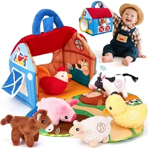 hahaland Baby Toys 6-12 Months, Surprise Barn Farm Animals with Sounds Word