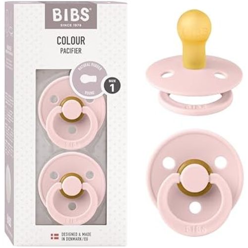 BIBS Pacifiers Colour Collection | Natural Rubber Baby Pacifier | Set of 2 BPA-Free Soothers | Made in Denmark | 0+ Months (Pack of 2) | Blossom