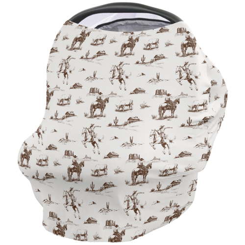 Western Cowboy Nursing Cover for Breastfeeding, Baby Infant Car Seat Shopping Cart Cover, Retro Desert Cactus Country Cowboy Brown Carseat Canopy Stroller Cart Cover for Babies Girls/Boys
