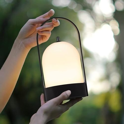 Tubicen Portable LED Cordless Rechargeable Lantern Table Lamp, 4000mAh Powerful Battery Operated Black Bedside Table Lamp, 4 Levels Touch Dimmable Night Light for Home Camping Restaurant Desk Balcony