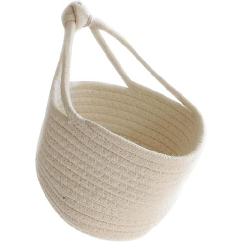 Woven Cotton Rope Hanging Basket Stylish Round Storage Organizer for Toys Books and Sundries White Container for Home Accessories and Clutter
