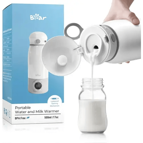 Bear Portable Bottle Warmer for Travel, Milk Warmer for Breastmilk Formula, 17oz Large Capacity Water Warmer with Precise Temp Control, Fast Heating&Long Battery for Travel Car Airplane