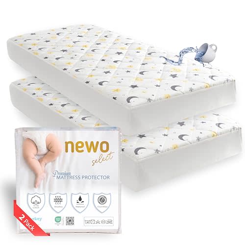 Waterproof Crib Mattress Protector Sheets,%100 Cotton Fabric, Absorbent Crib/Toddler Mattress Protector, Quilted, Certified, Noiseless Machine Wash, Moon&Star Pattern 52"x28" (Small Single, 1, Pack)