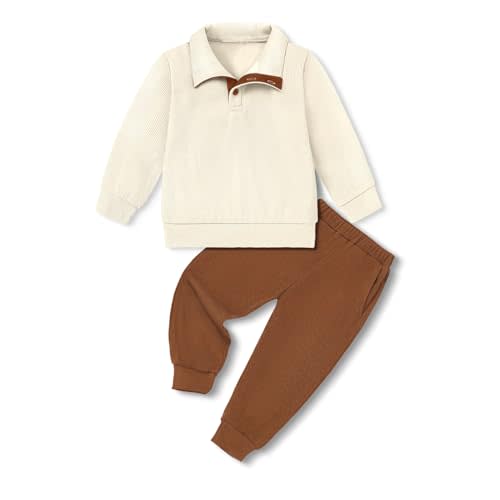 YUEMION Toddler Boy Clothes 2PCS Fall Winter Baby Boy Outfit Long Sleeve Solid Sweatshirt +Pants Sweatsuit Clothing Set 1-5T