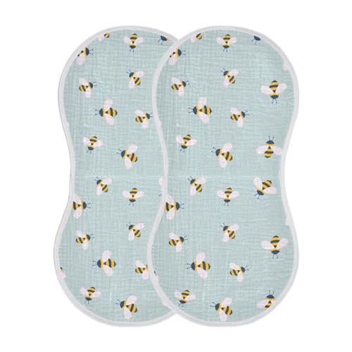 Muslin Burp Cloths for Baby Boys and Girls - 2-Pack Ultra Absorbent Cute Bee Muslin Washcloths, Newborn Towel, Milk Spit Up Rags, Burp Cloth Bibs for Unisex, 22 x 11 Inch