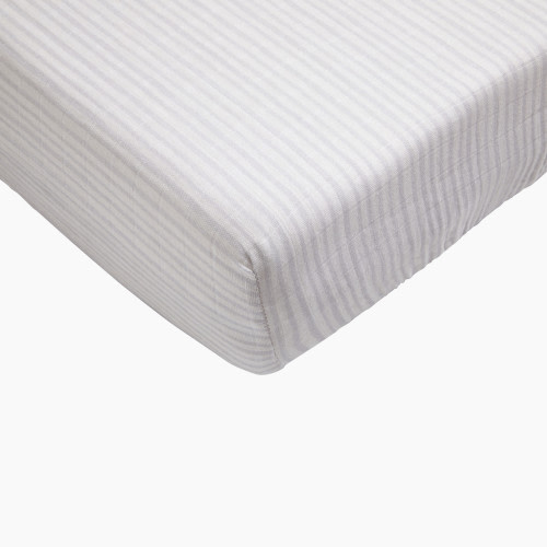 Tiny Kind Muslin Crib Sheet - Grey Painted Stripe