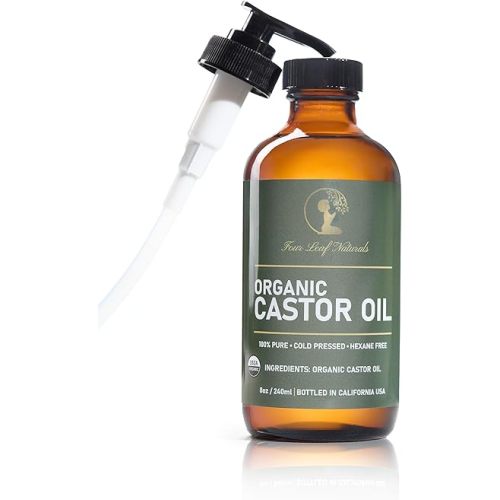 Four Leaf Naturals Organic Unrefined Castor Oil – 8 oz | USDA Certified | Cold-Pressed | Hexane-Free | For Hair, Skin & Wellness