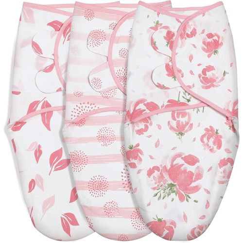 GLLQUEN BABY Swaddles for Newborns 0-3 Months, Adjustable & Easy Fastener | 3-Pack, Baby Girl Swaddles Organic Cotton Womb-Like Nursery Swaddling Blanket reduces startle reflex, Soft & Skin-Friendly