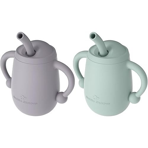 Cuddle Campus Pack of 2 Silicone Baby Training Cup, Shatterproof Toddler Sippy Cups with Straw, Open Cup for Baby, 6+ Months 4 Oz