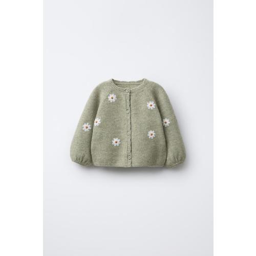 EMBROIDERED DAISY CARDIGAN - Light green | ZARA United States - 3-6 months