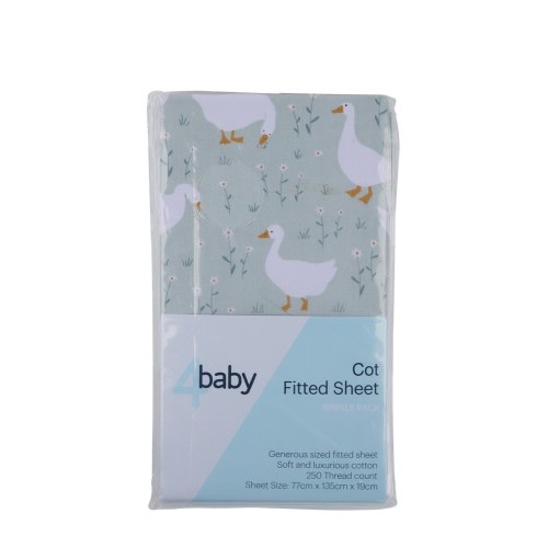 4Baby Fitted Sheet Cot Percale Happy Goose Sage