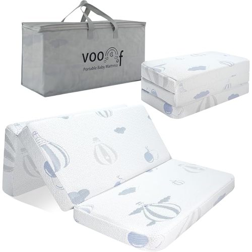 Pack and Play Mattress Trifold, 38"x26"x3'' Memory Foam Dual-Sided Pack N Play Mattresses for Baby Toddler, Soft Baby Crib Mattress for Pack N Play with Machine Washable Cover Balloon Pattern