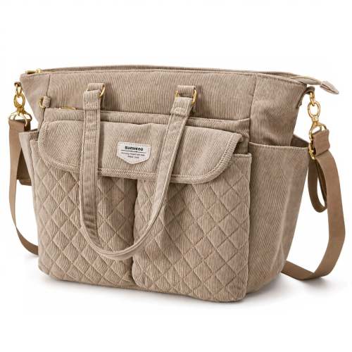 SUNVENO Corduroy Quilted Diaper Bag Tote