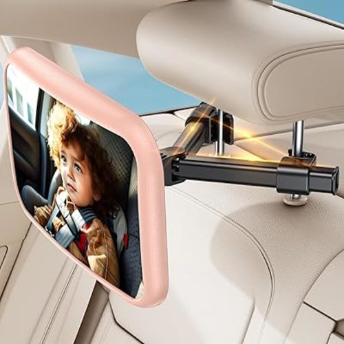 Baby Car Mirror for Baby Car Seat Safely Mirror Hook Clip Design for Rear Facing Infant Newborn 360° Rotation Baby Backseat Mirror Wide Clear View Shatterproof Easy Install Baby Essentials - Pink