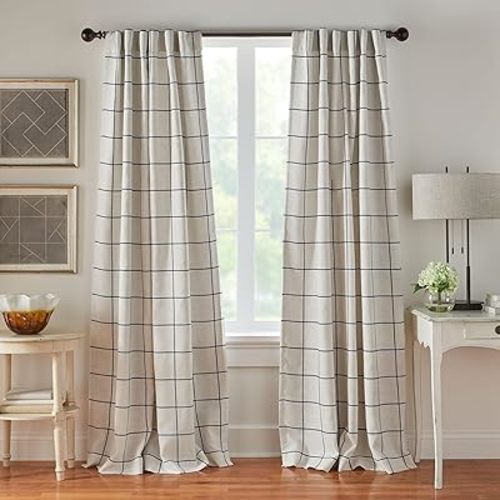 Elrene Home Fashions Brighton Windowpane Plaid Blackout Window Curtain, Living Room and Bedroom Drape with Rod Pocket Tabs, 52" x 84", Indigo, 1 Panel
