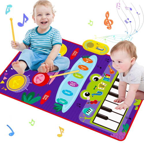 Richgv Upgraded Baby Toys for 1 Year Old Boys Girls, 2 in 1 Musical Toys Toddler Piano & Drum Mat with 2 Sticks, Learning Floor Blanket Gifts for 1 2 3 4 Year Boy Girl for Birthday Christmas